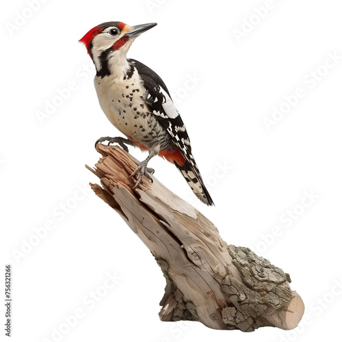 Great spotted woodpecker, Dendrocopos major, in front isolated on transparent background.