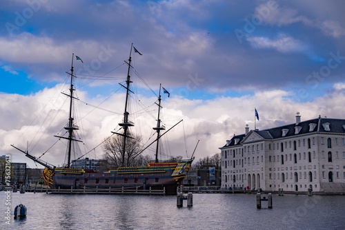 Photography Amsterdam, the Netherlands March 28 2023: A full size replica of the 8th-century