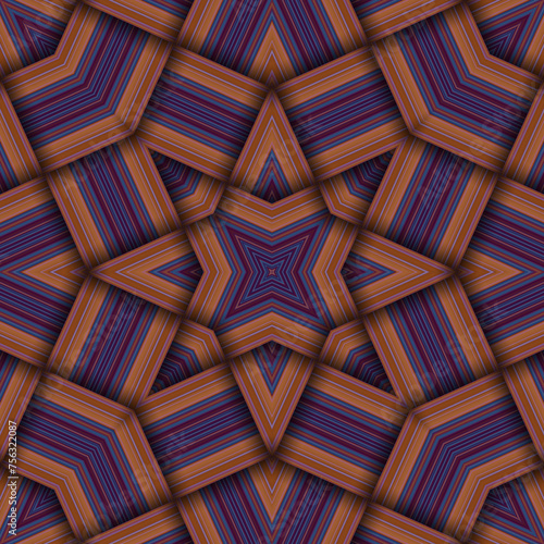 Seamless woven star pattern of stripes and lines. Square abstract pattern.