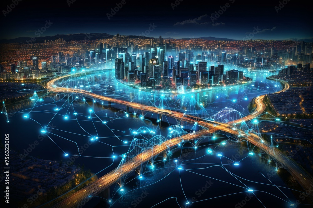 Innovative Smart city ai network digital. System control. Generate Ai
