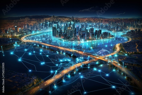 Innovative Smart city ai network digital. System control. Generate Ai