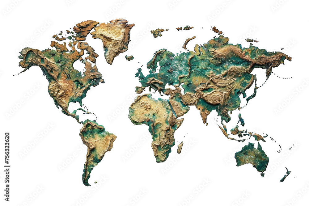 Fototapeta premium A detailed map of the world displayed on a crisp white background