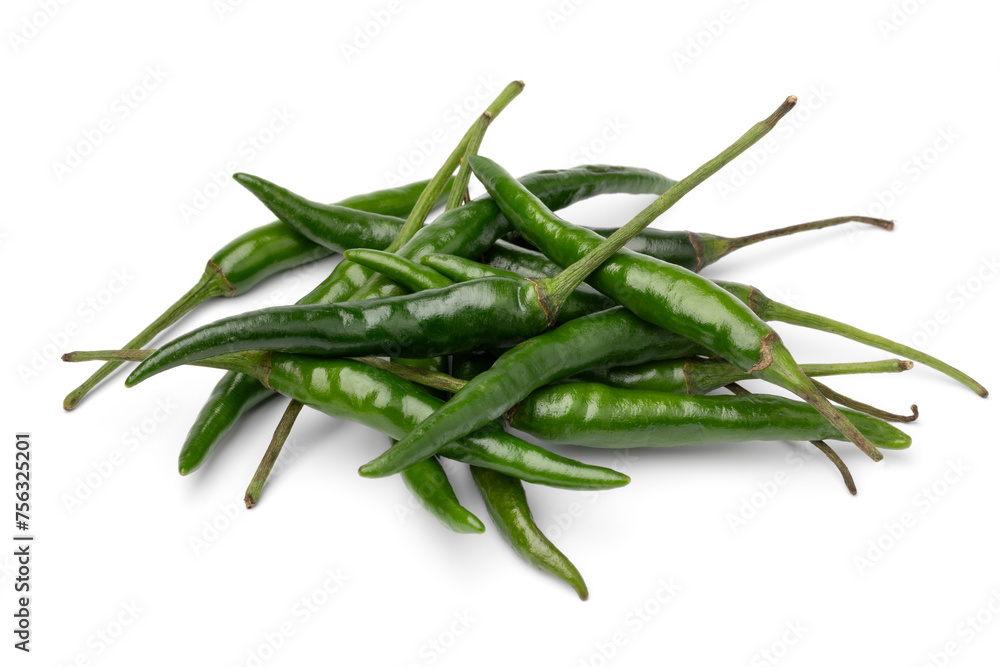 Heap of whole fresh raw green rawit peppers close up isolated on white background Heap of whole fresh raw green rawit peppers close up isolated on white background