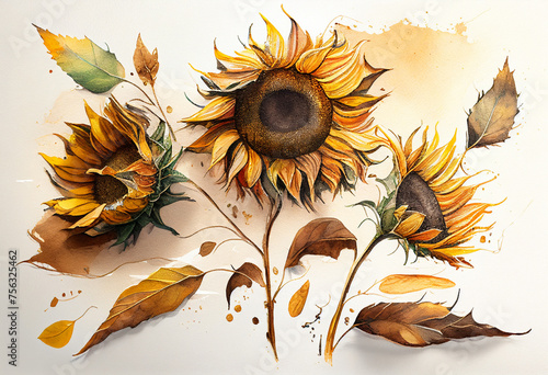 sunflowers on a white background