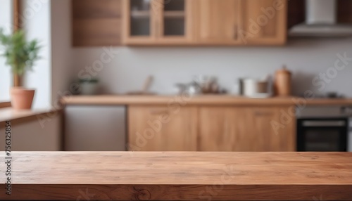  empty clean table in front of kitchen, modern interior design © Gia