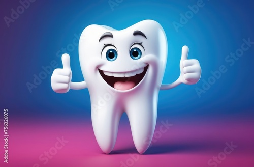 funny cartoon character of healthy tooth showing thumbs up sign. pediatric dentistry, stomatology.