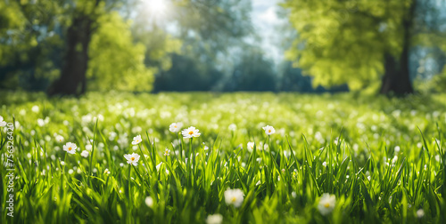 Fresh Springtime Lawn Under Sunny Sky © karandaev