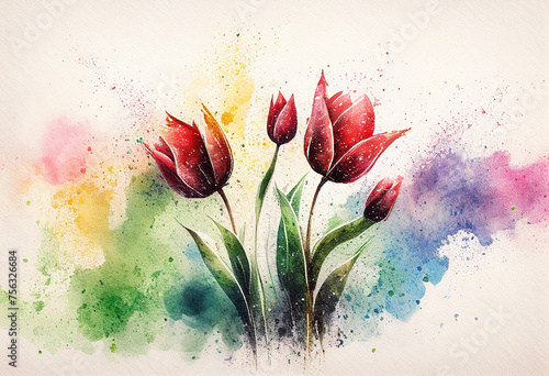 red tulips watercolor painting