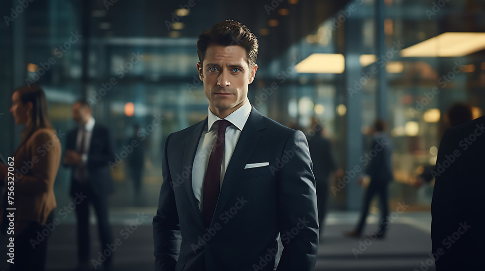 With an aura of quiet assurance, a seasoned businessman consultant meets the camera's lens, his gaze steady and self-assured, set against a backdrop of polished professionalism