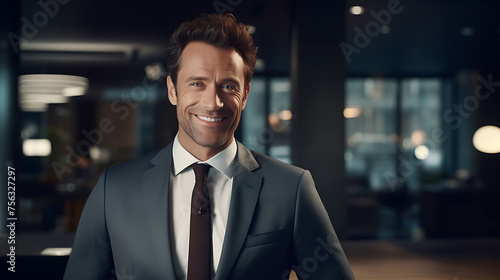 With an air of quiet confidence, a seasoned businessman consultant meets the camera's lens, his smile conveying both warmth and accomplishment, set against a backdrop of modern professionalism © Jigxa