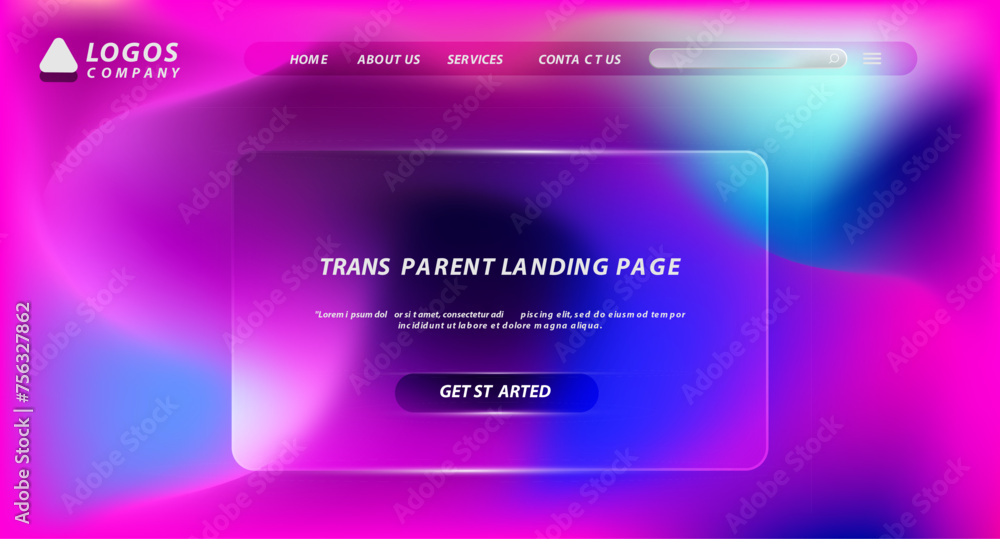 Realistic glass effect background website and landing page template design Realistic glass effect background website and landing page template design