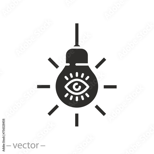 light bulb with eye icon, vision idea, creative look, flat symbol on white background - vector illustration eps10