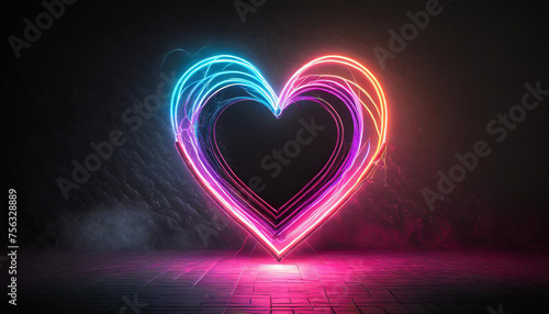 Abstract colorful neon heart shape. Love  Valentine s Day  romantic