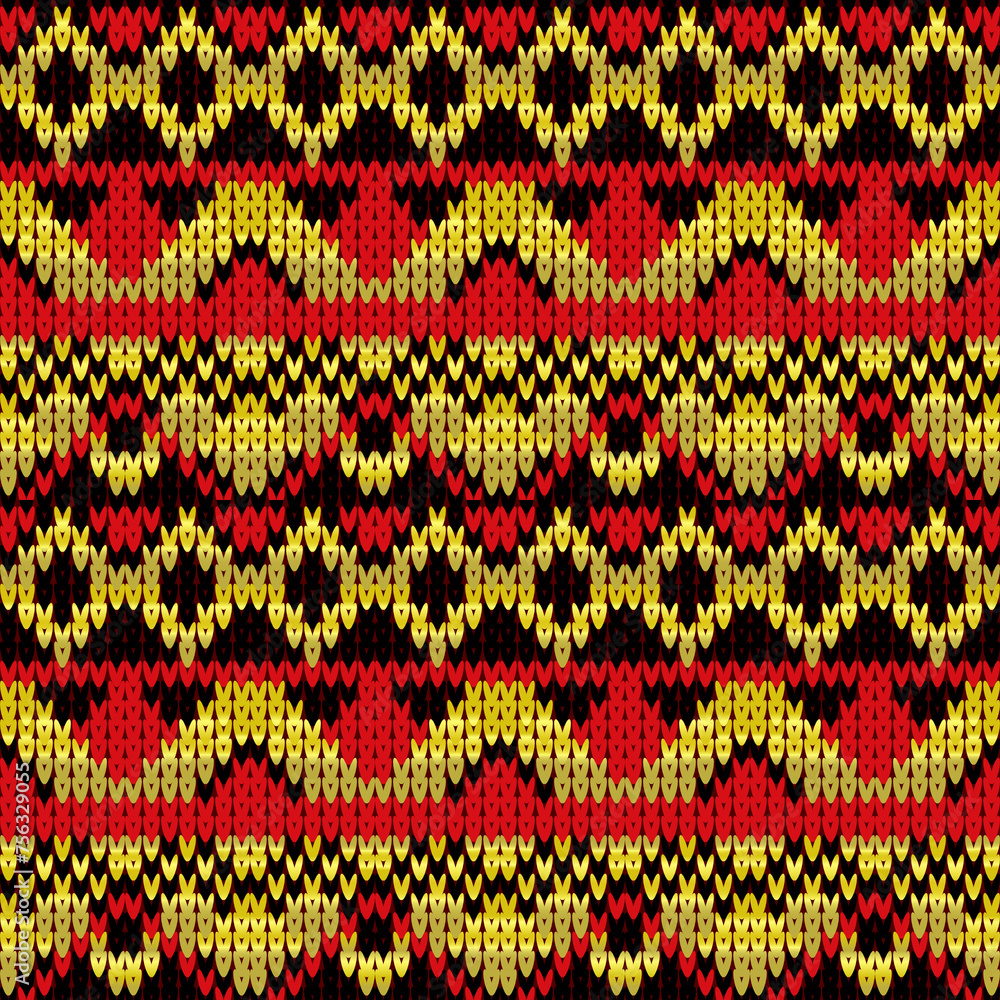Red gold seamless knitted pattern knitting abstract embroidery illustration vector design for carpet, fashion, wallpaper, clothing, wraping, decorative, background, fabric, silk, scarf