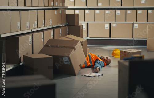 Unconscious injured worker lying on the floor
