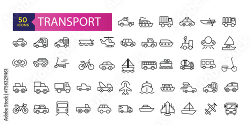 Simple Set of Transport Related Vector Line Icons. Contains such Icons as Taxi, Train, Tram and more. Traffic vector line icons set.