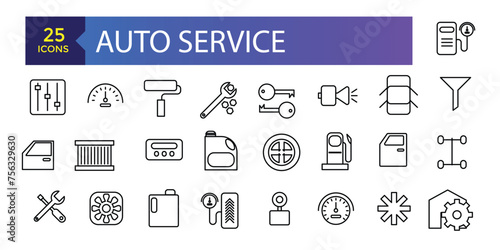 Set vector line icons with Auto Service, auto repair and transport with elements for mobile concepts and web apps.