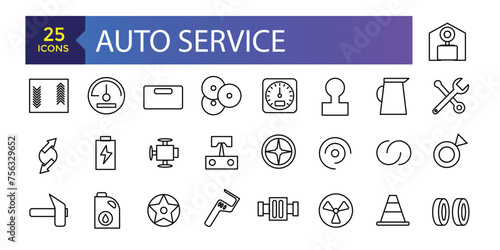 Set vector line icons with Auto Service, auto repair and transport with elements for mobile concepts and web apps.