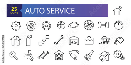 Set vector line icons with Auto Service, auto repair and transport with elements for mobile concepts and web apps.