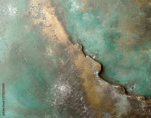 An image focusing on bronze with a greenish patina, offering a look at the natural oxidation process and its effect on the metal's appearance. © patsai