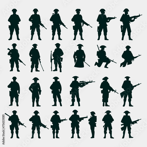 flat design soldier silhouette set