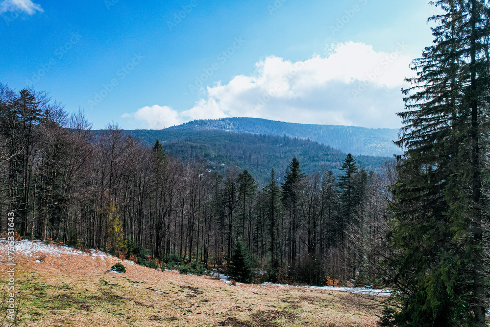 Góry, Beskid Śląski widok na Baranią Górę zimą