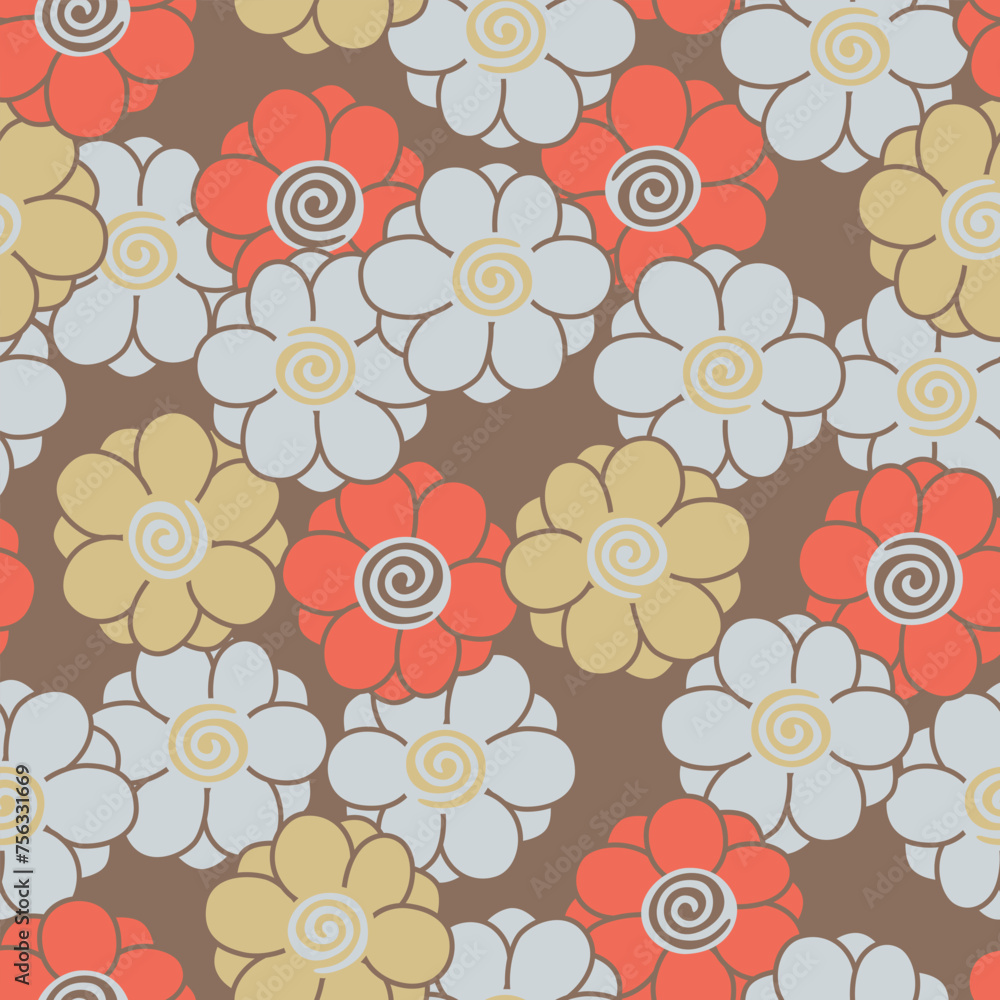Fototapeta premium Japanese Pretty Round Flower Vector Seamless Pattern