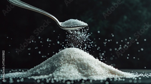 A spoonful of sugar is poured into a pile of sugar