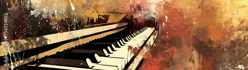 Abstract background illustration of a piano with grunge noise and colorful texture. Music industry theme. Generative AI