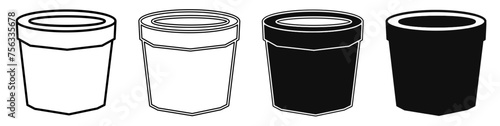Black and white illustration of a potted. Potted icon collection with line. Stock vector illustration.