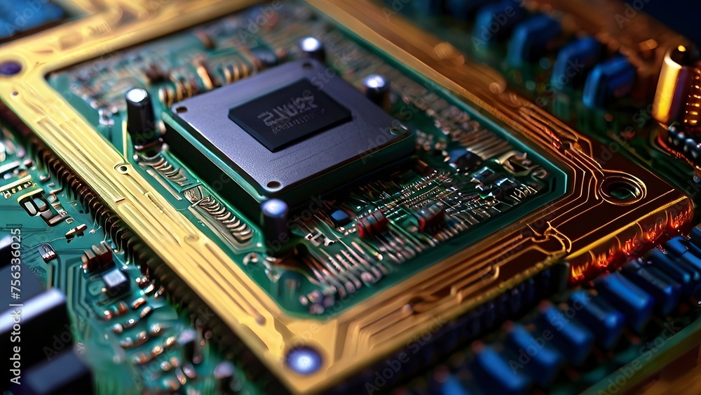 Fototapeta premium Abstract technology background with Close-up of electronic circuit board with processor Technology background 