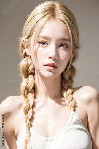 Gorgeous Young Female Model - Fashion or Cosmetics Model - Beauty with Perfect Fine Features - Beautiful Smooth Hair