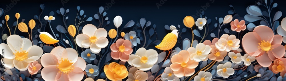Fototapeta premium Fried egg are flowers in the forest sunny day