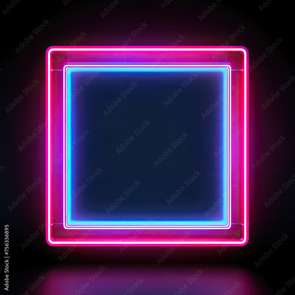 Square Neon Frame on Black Background Square Neon Frame on Black Background