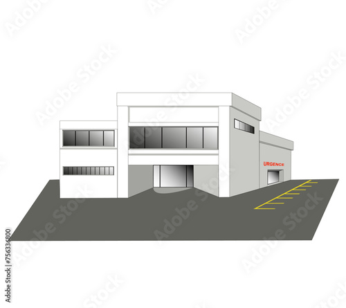 Hopital vu de face sur fond blanc
