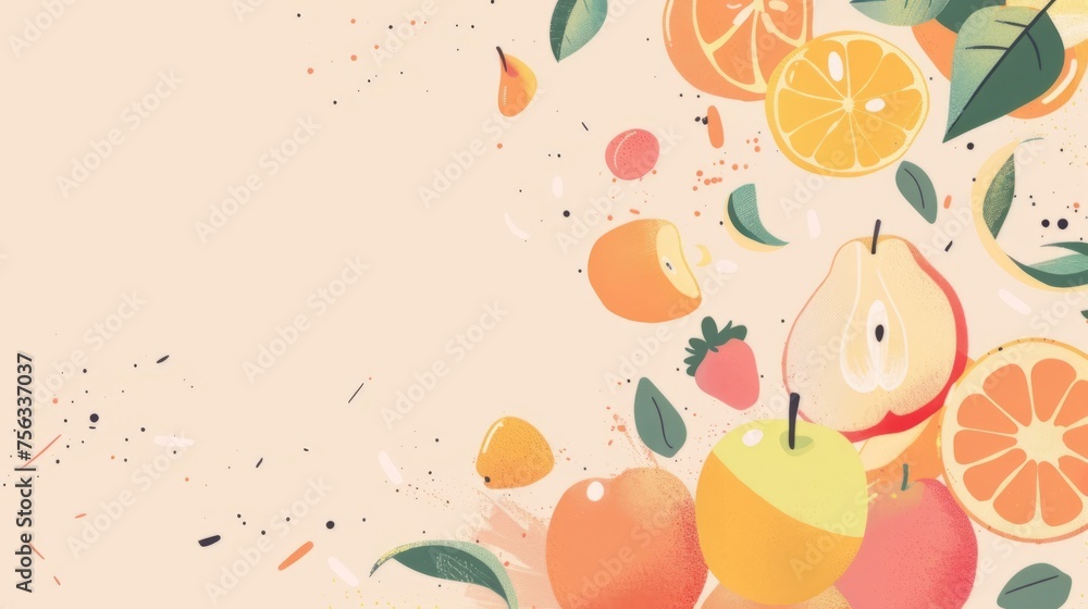 Peach background with fruits illustration Peach background with fruits illustration