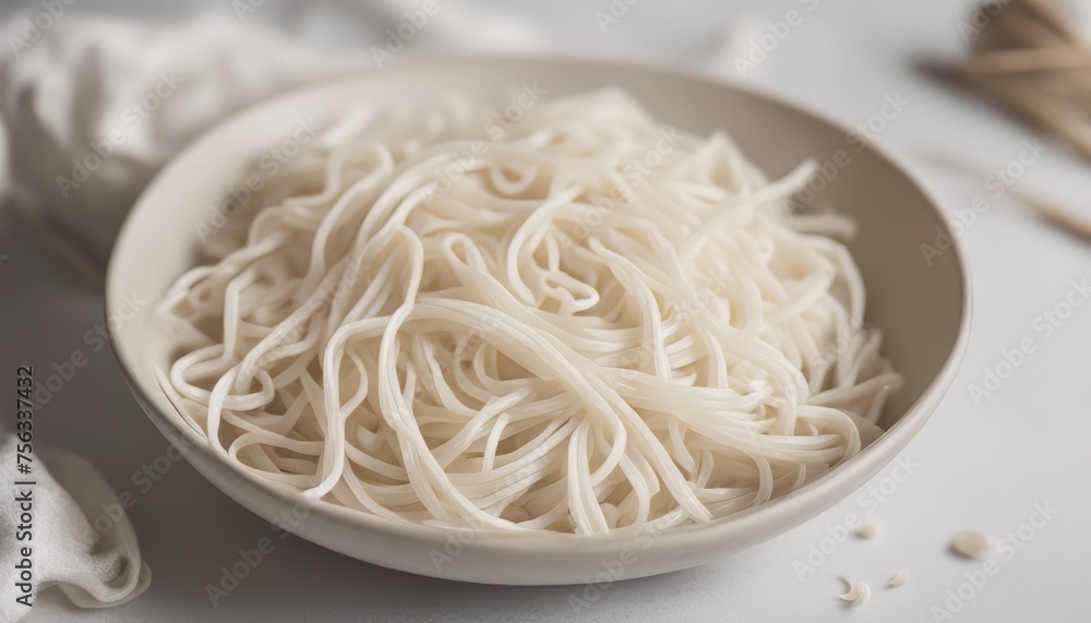 Flat lay uncooked white noodles with copy space Flat lay uncooked white noodles with copy space