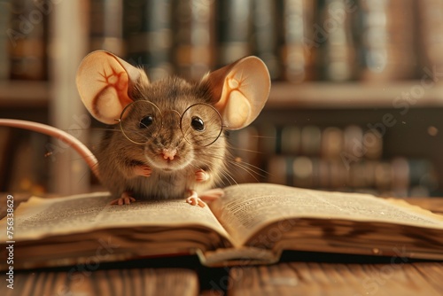 Glasses-Wearing Mouse on a Book A Cute and Creative Combination for a Monthly Book Club Meeting Generative AI