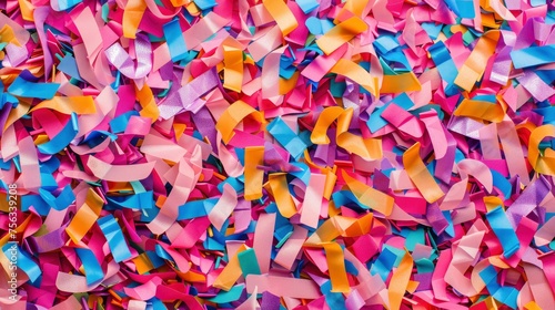 Realistic confetti apart from each other photo pattern, flat color background, isometric, view from top, bird eye view, professional studio shoot 