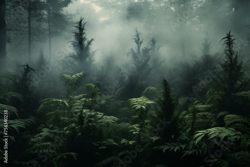 Enchanting Smoke magic forest. Fantasy outdoor scary. Generate Ai