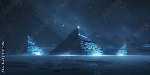Nighttime Egyptian Pyramid Illumination Generative AI