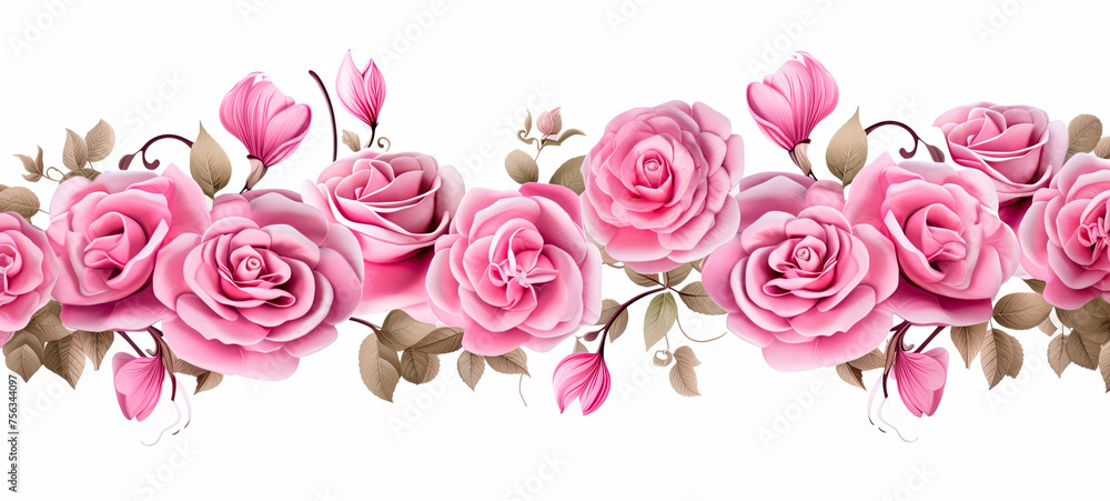 A Group of Pink Roses on a White Background A Group of Pink Roses on a White Background