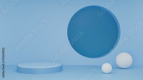 3D Rendering abstract blue background with white podium 