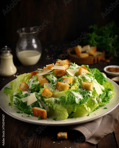 fresh creamy salad with crispy bread and fresh lettuce
