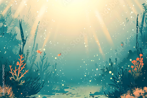 Vector illustration, under deep sea, minimalist layout, 