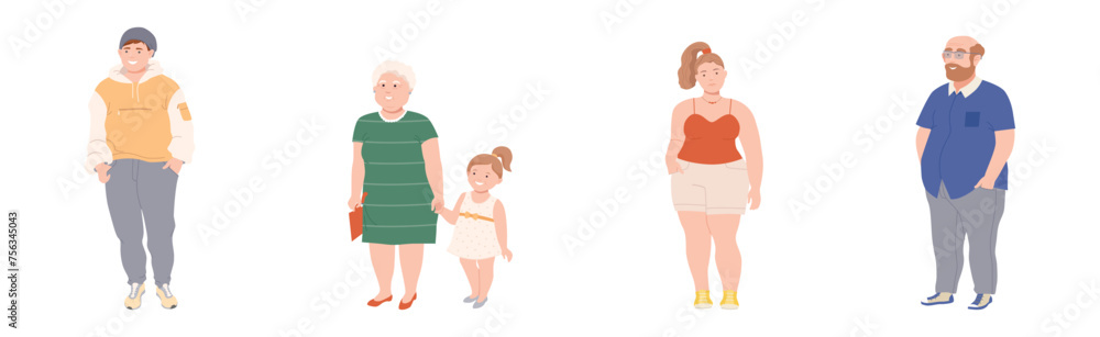 Fat People Characters with Full Body and Obesity Vector Set Fat People Characters with Full Body and Obesity Vector Set