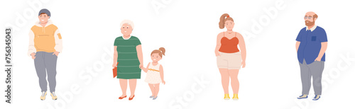 Fat People Characters with Full Body and Obesity Vector Set