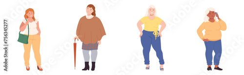 Fat People Characters with Full Body and Obesity Vector Set