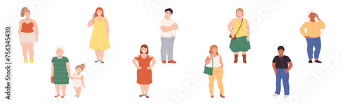 Fat People Characters with Full Body and Obesity Vector Set