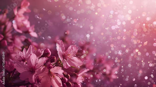 Sakura flowers with pink glitter background.